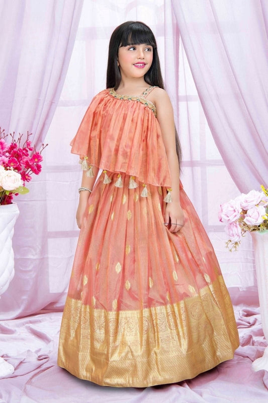 Peach Gold-Golden Glow Cape Long Gown