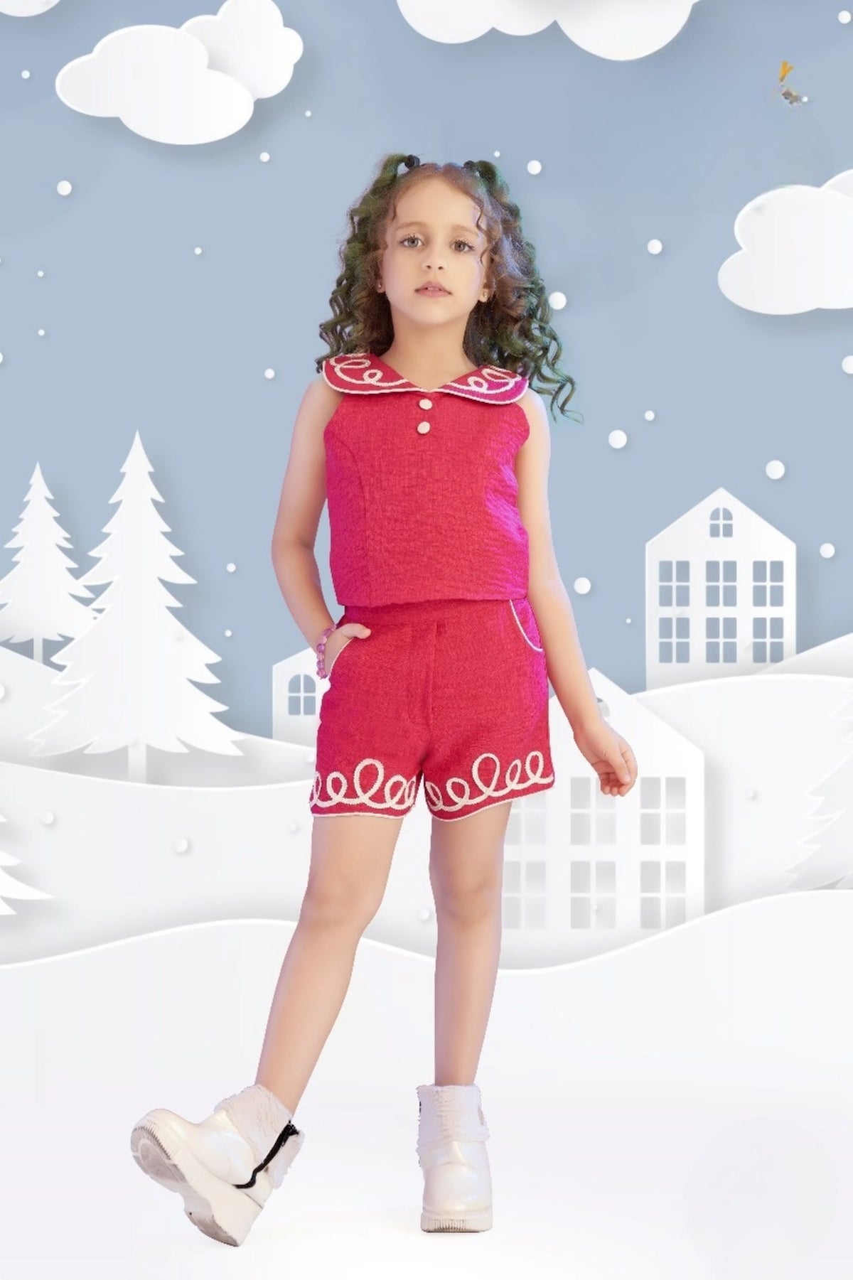 Rani Pink-White Embroidery Ribbon Co-ord Set