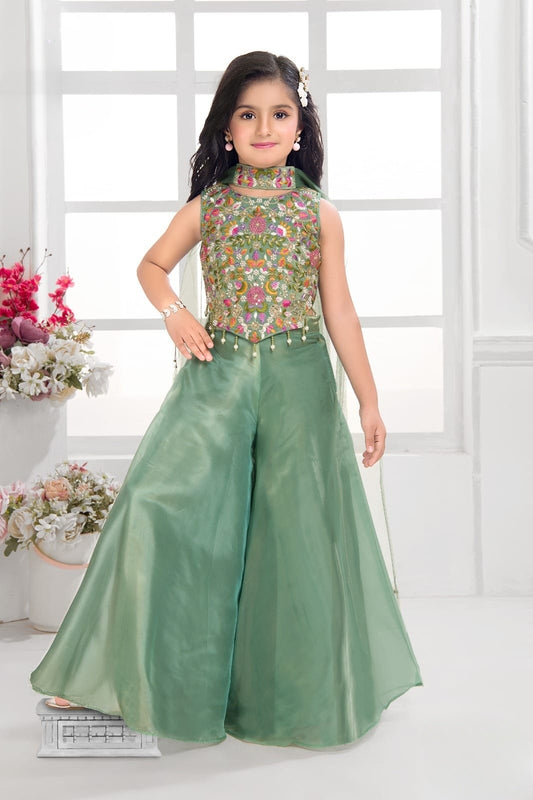 Olive Green-Floral Royale Palazzo Indo Western  Set