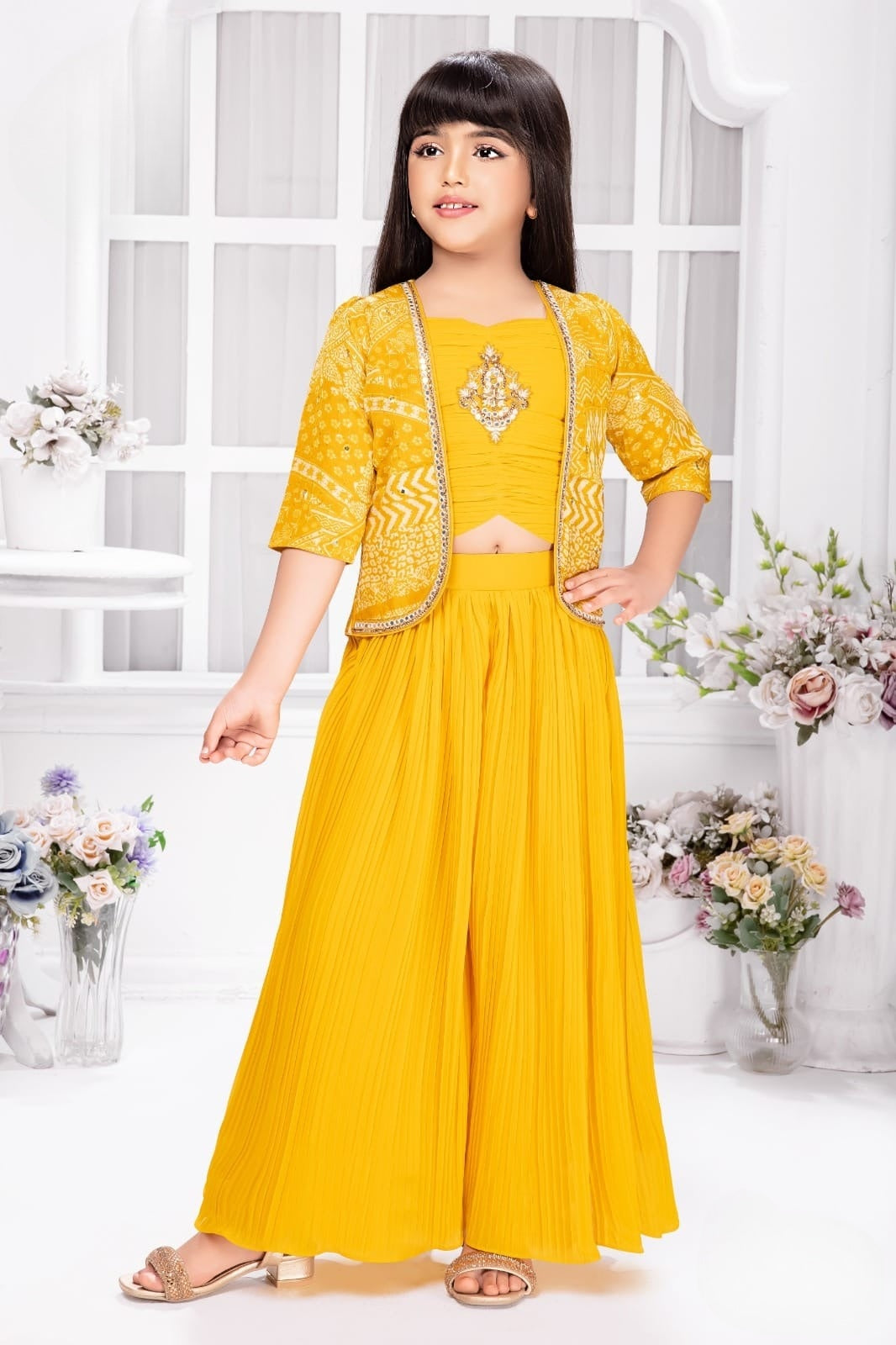 Mustard Yellow-Sunlit Glam Jacket Plazzo Indo Western Set