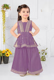 Purple Embroidered Peplum Top with Plazzo Pants