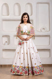 Beige Floral Embroidered Lehenga with Cape