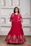 Rani Pink Floral Embroidered Gown with Cape
