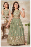 Pista Green Lehenga Choli with Golden Embroidery