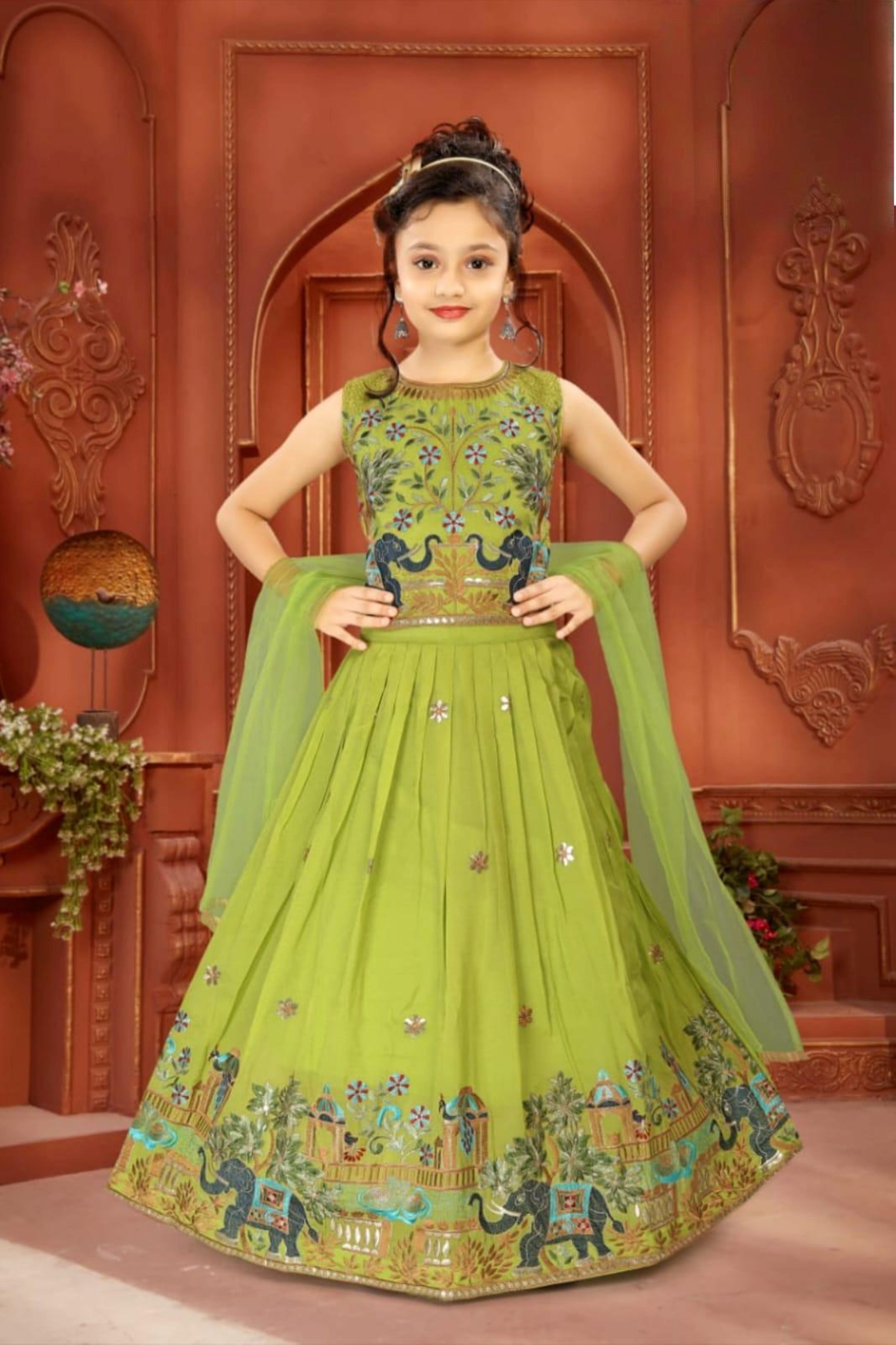 Parot Green - Elephant Embroidered Lehenga Choli