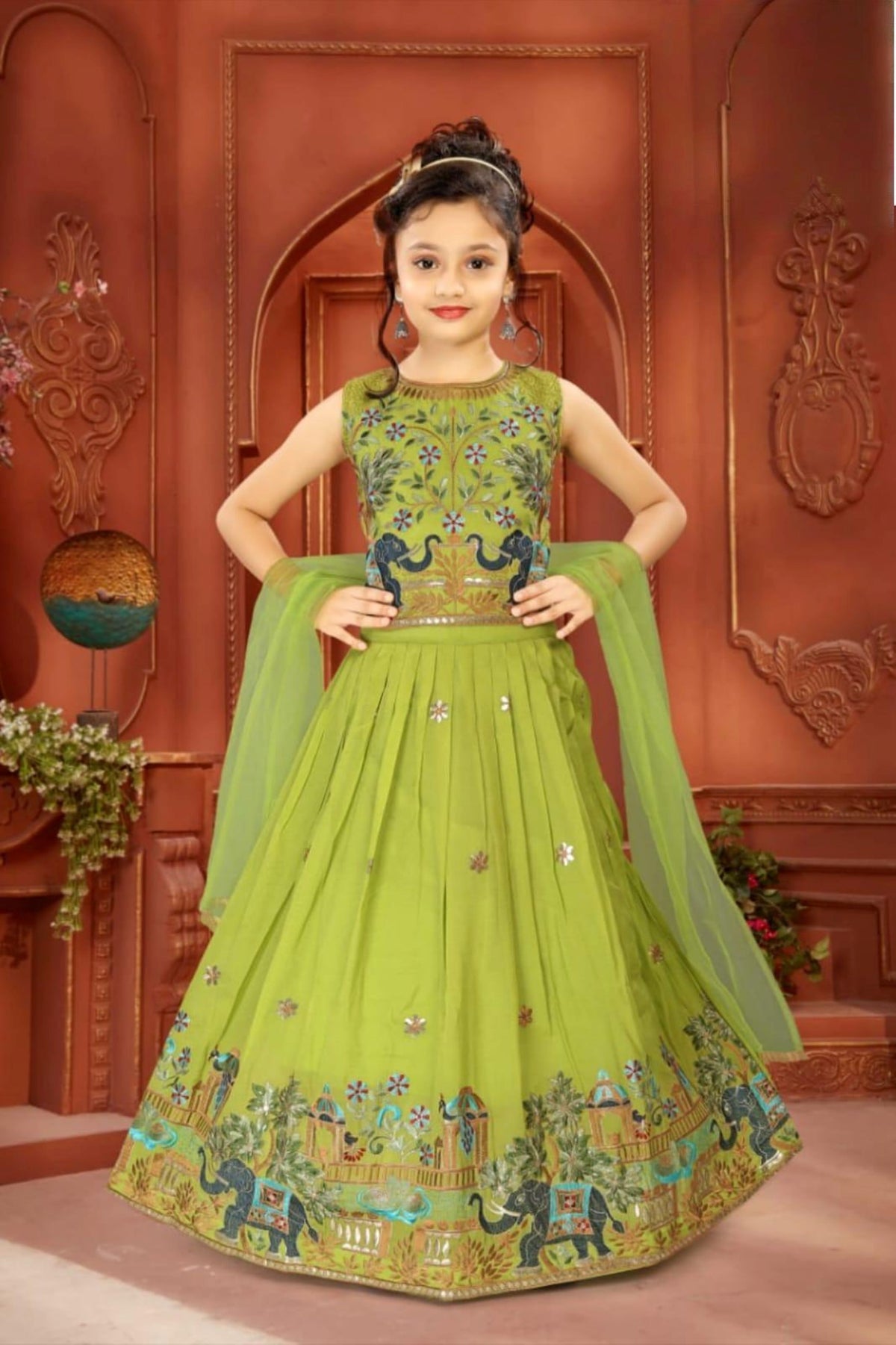 Parot Green - Elephant Embroidered Lehenga Choli