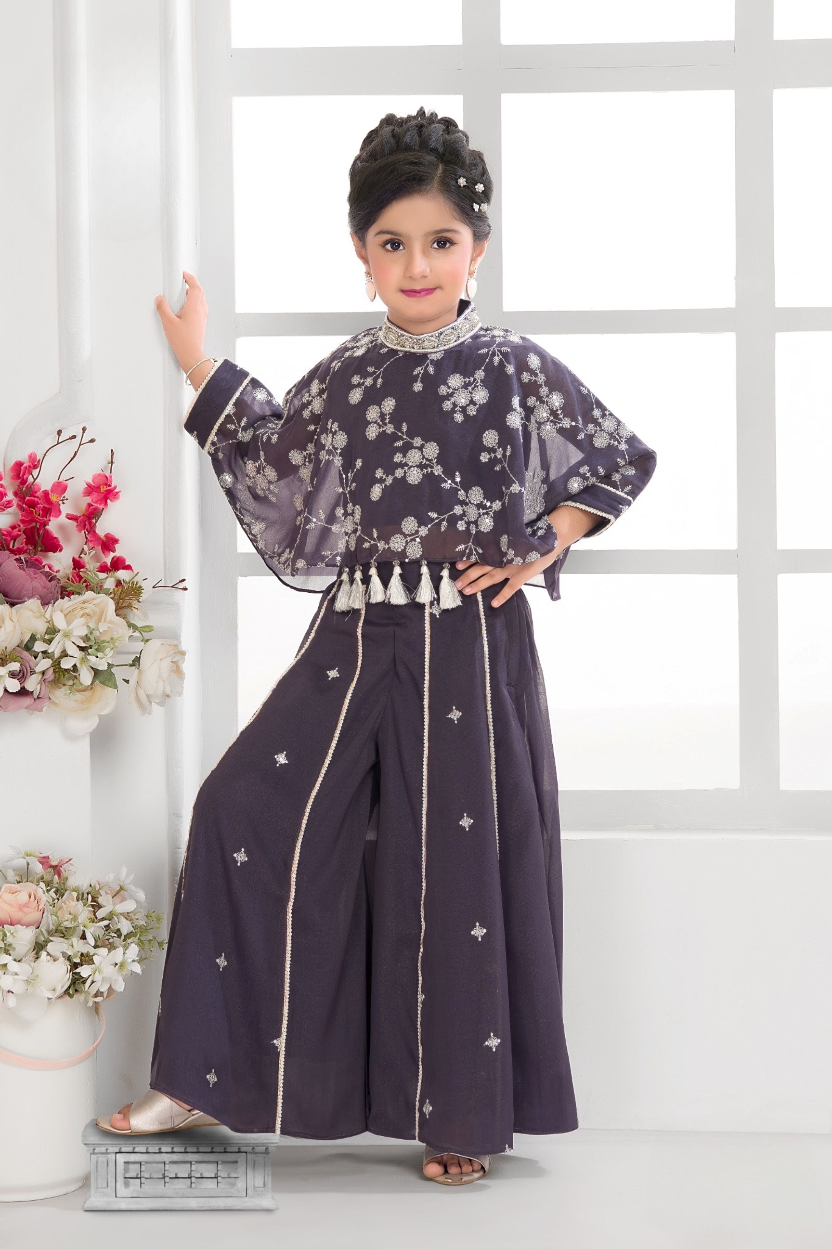 Purple Embroidered Palazzo Set