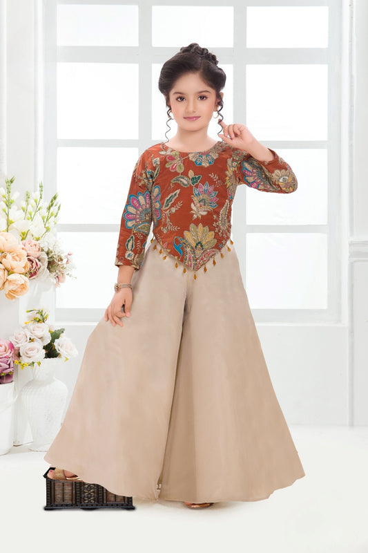 Rust & Beige Embroidered Palazzo Set