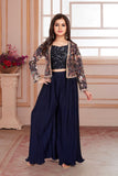 Navy Blue Sequin Palazzo Set with Embroidered Jacket