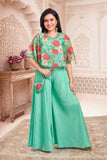 Mint Green Palazzo Set with Floral Printed Cape Top