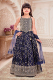 Navy Blue Embroidered Crop Top with Lehenga & Dupatta