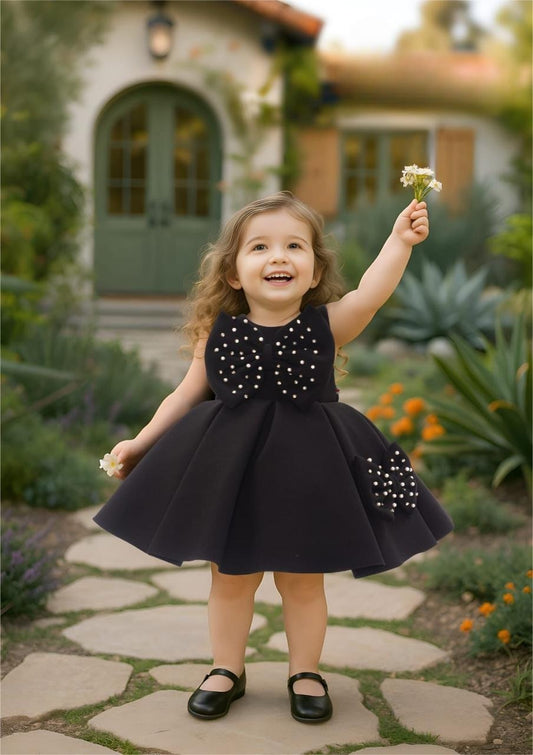 Black Bow Pearl Short Frock