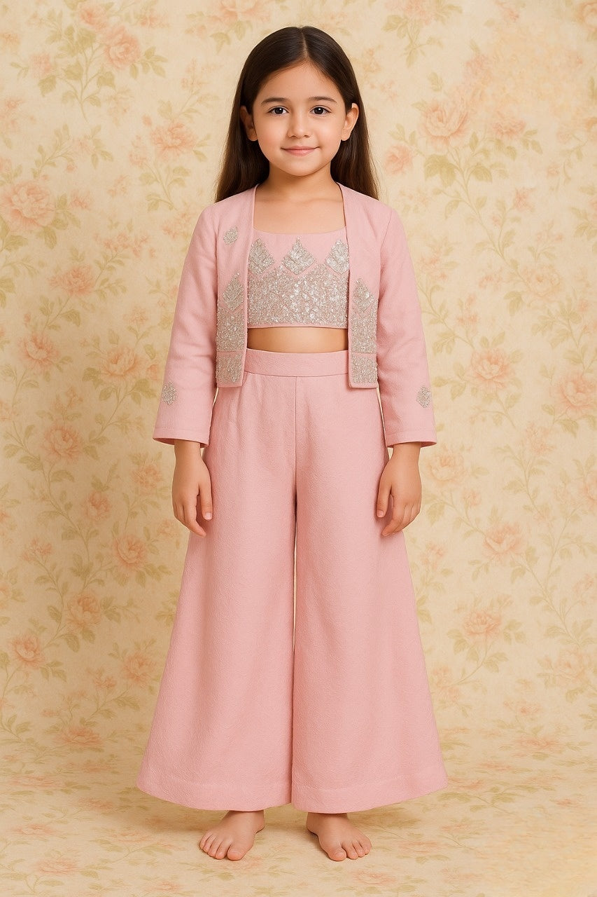 Sky Blue Sequin Embroidered Palazzo Set with Jacket