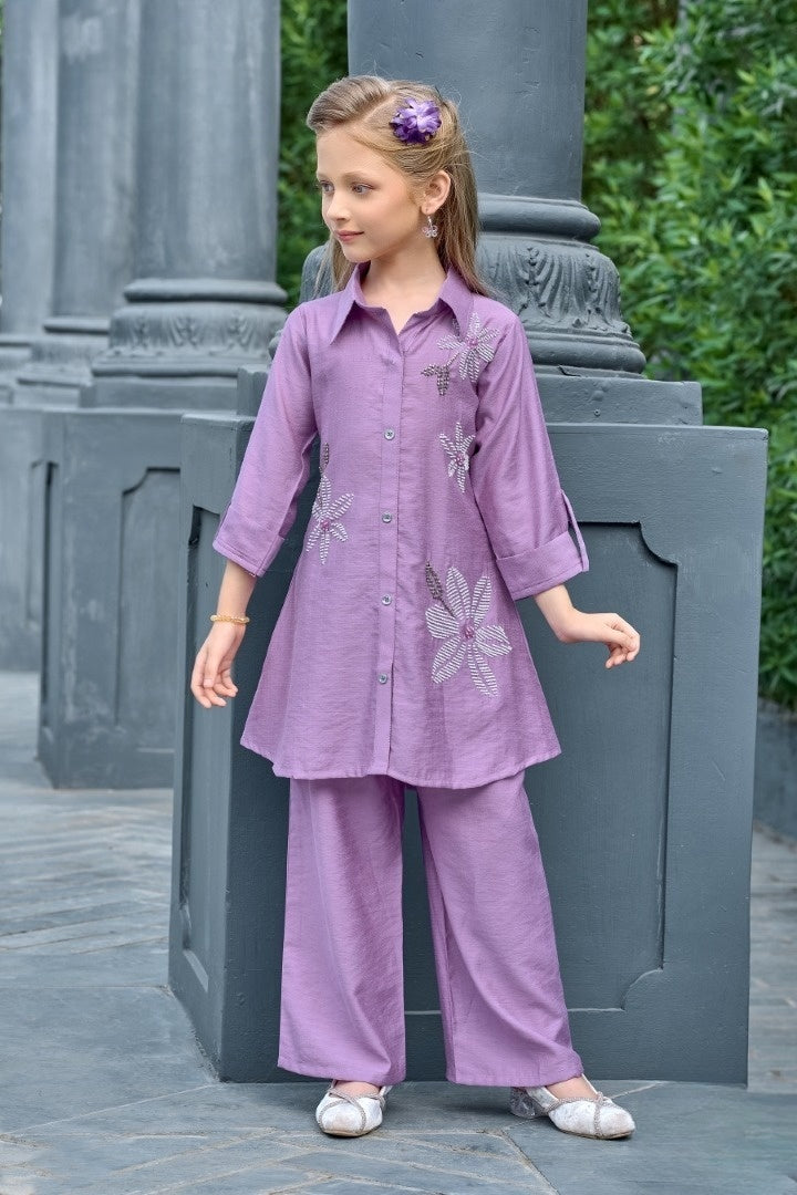 Lavender Floral Hand Embroidered Kurta Set