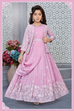 Pink Blossom Sequinned Embroidered Long Gown with Jacket