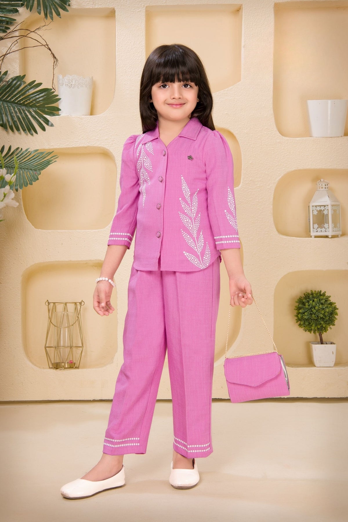 Purple Classic Leaf Embroidered Co-Ord Set