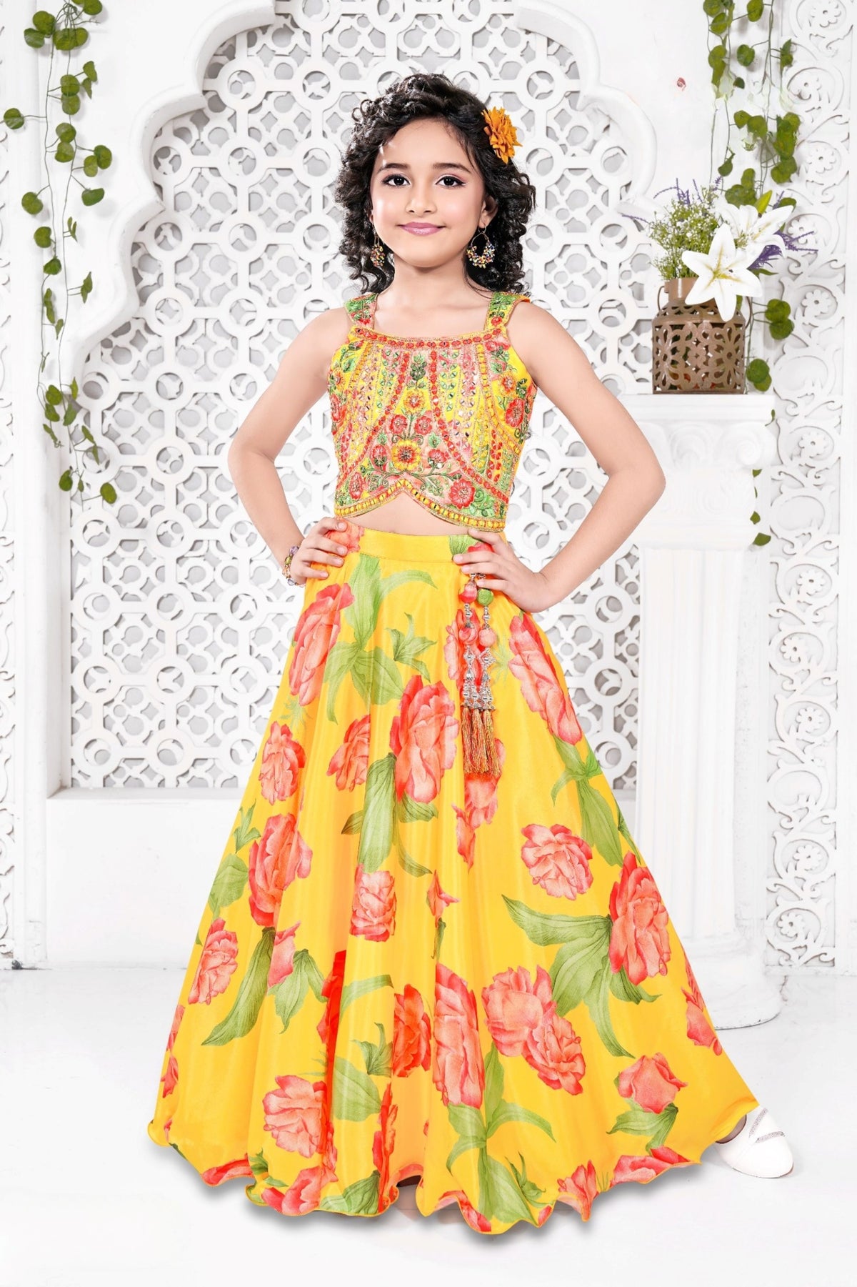 Golden Floral Embroidered Lehenga Choli