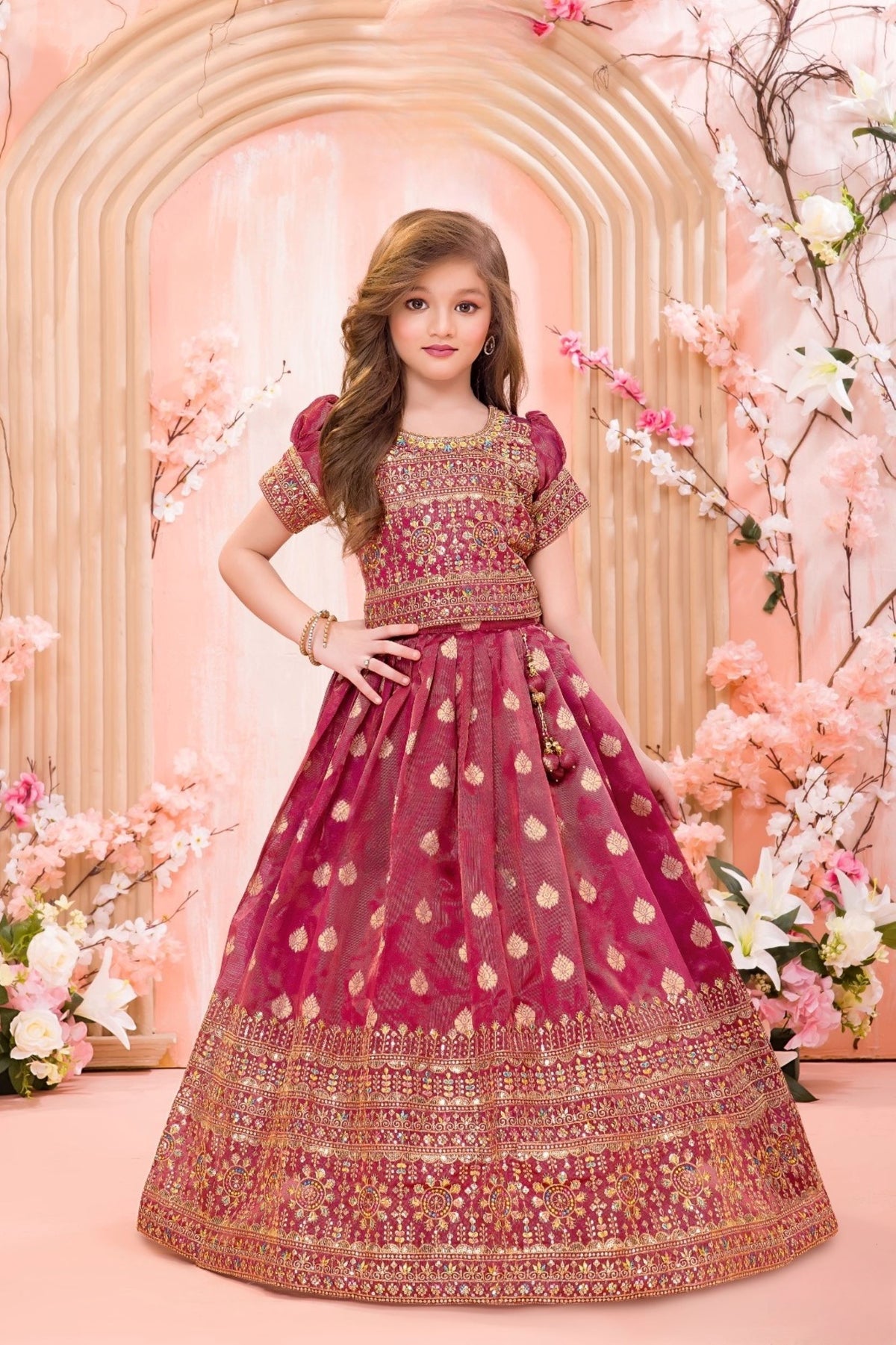 Maroon Banarasi Jacquard Lehenga Choli with Zari Weaving