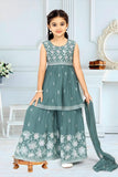 Teal Green Embroidered Layered Kurti with Palazzo Set