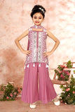 Pink Rose Printed Palazzo Set with High Neck Tassel Kurti