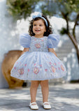 Baby Blue Butterfly Sequin Embroidered Puffy Short Frock
