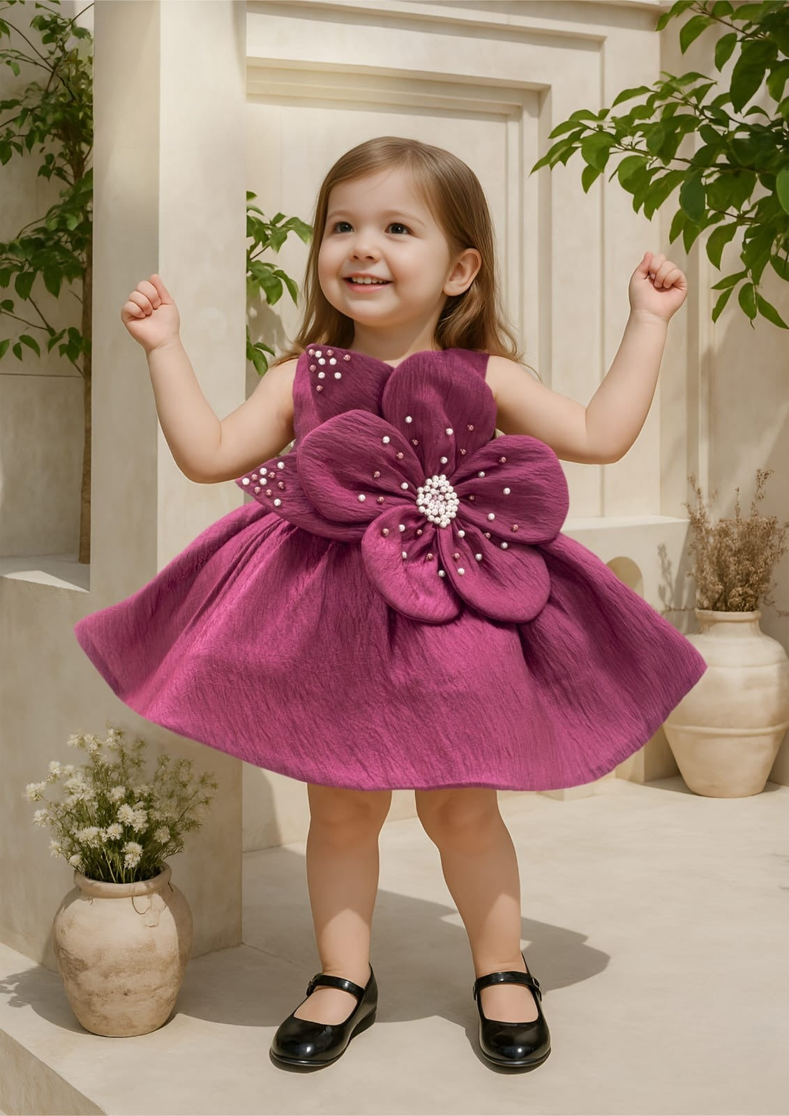 Mulberry Purple Giant Floral Pearl Party Dress