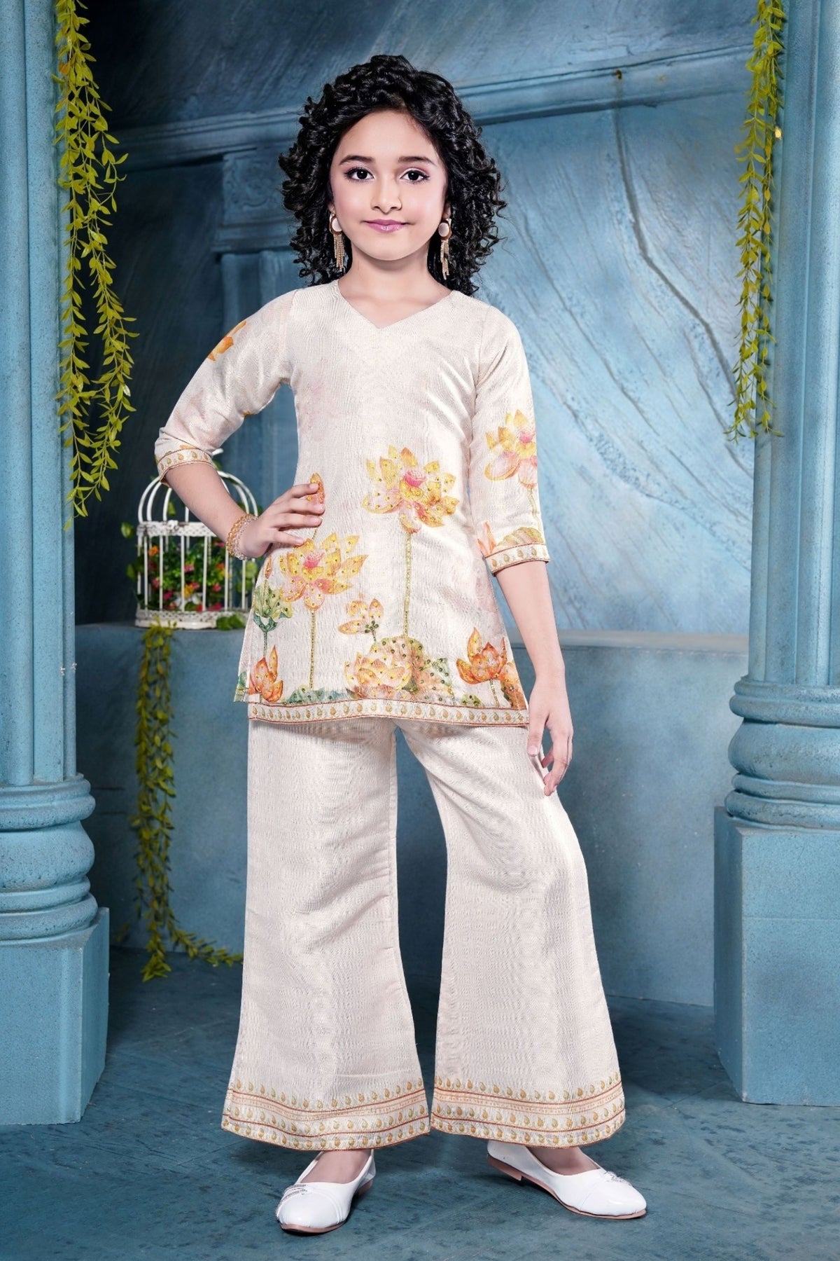 Gold  Floral Lotus Embroidered Co-Ord Set