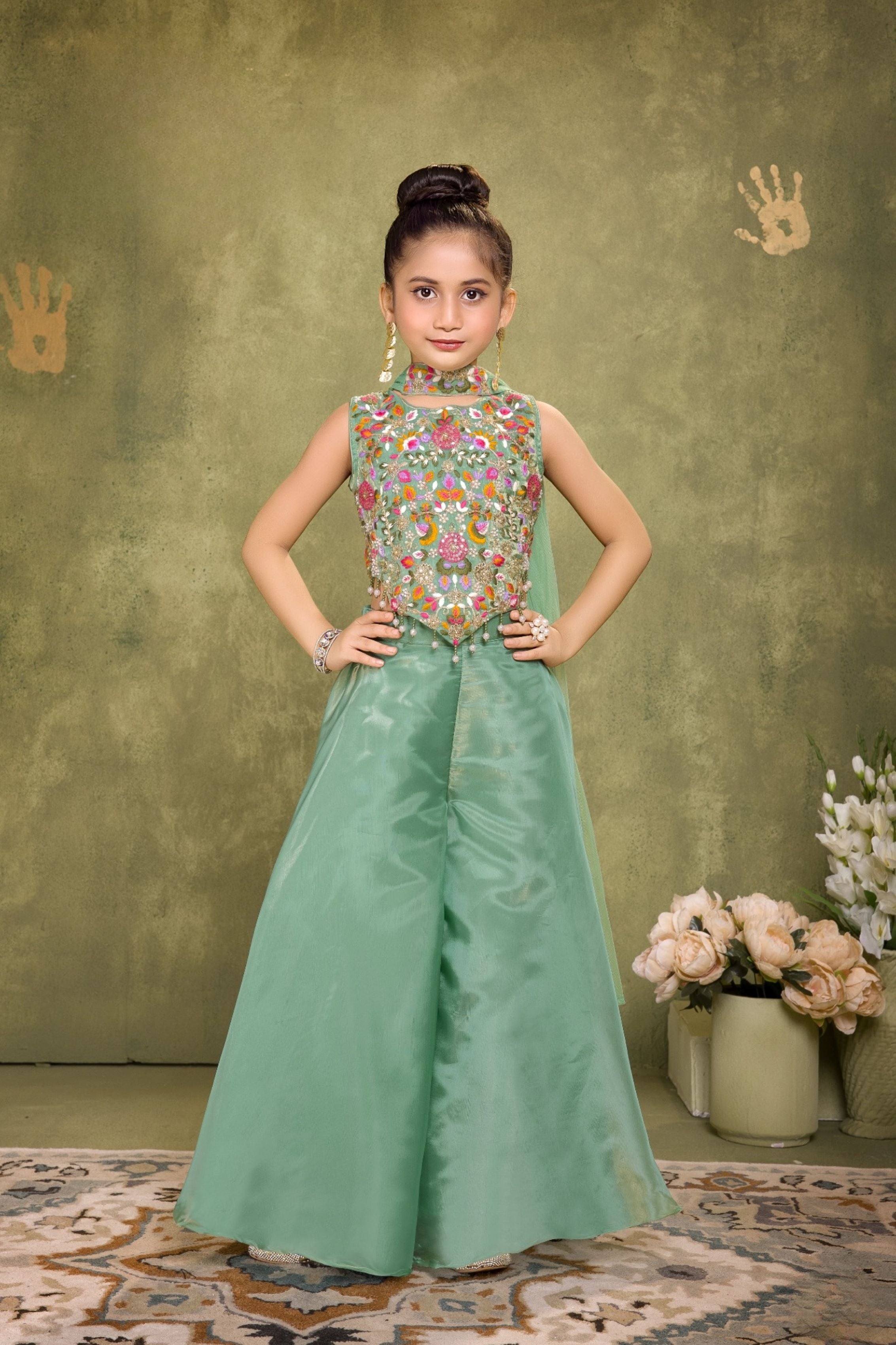 Mint Green Embroidered Palazzo Set