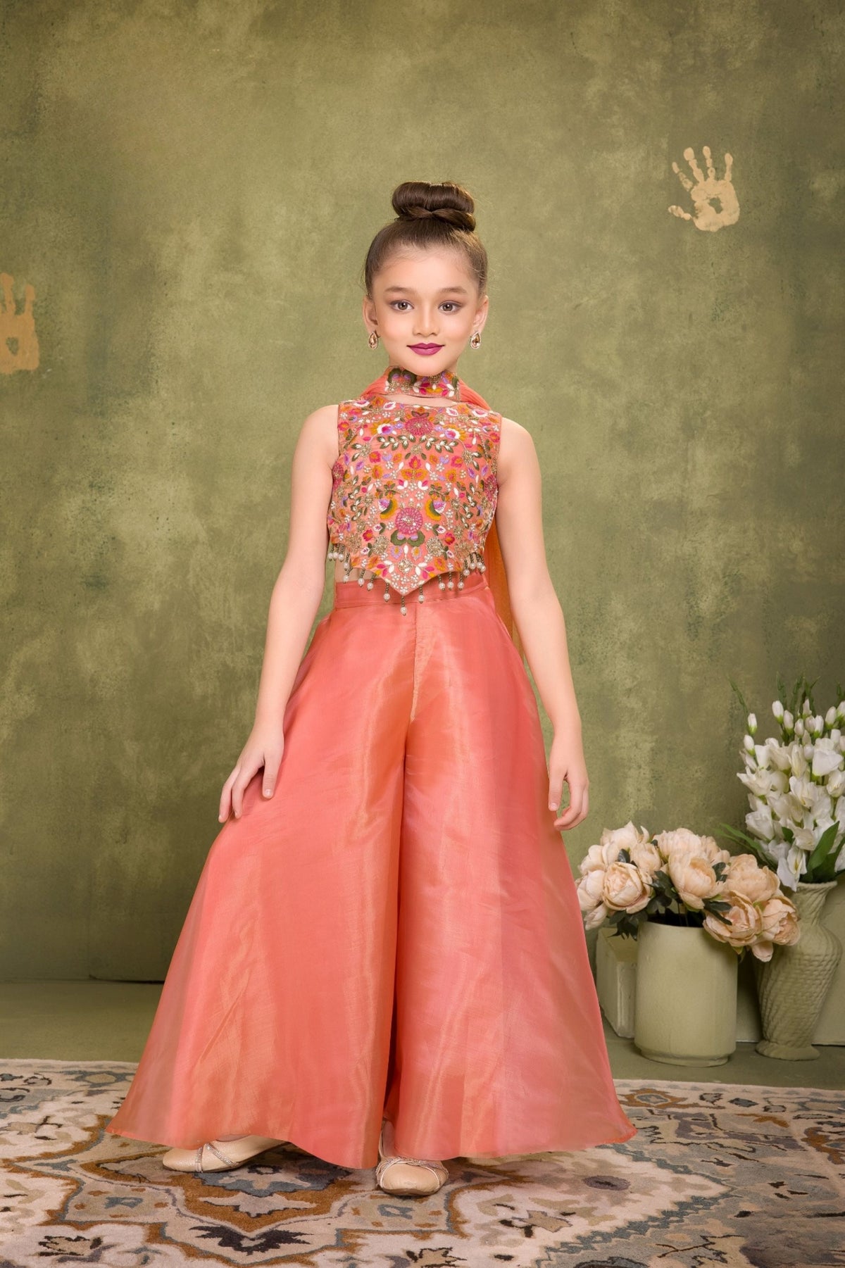 Peach Embroidered Palazzo Set