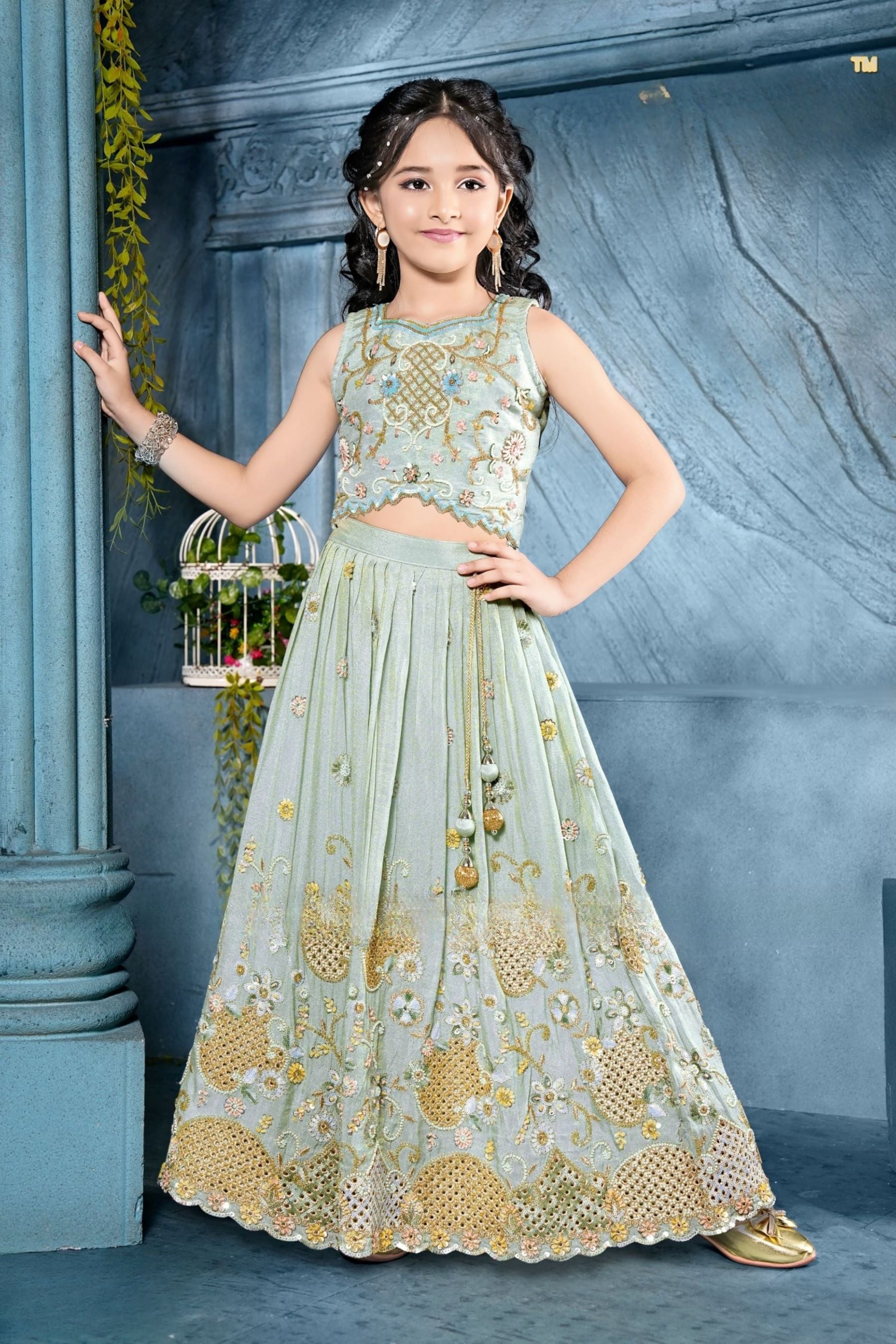 Mint Green Embroidered Lehenga Set