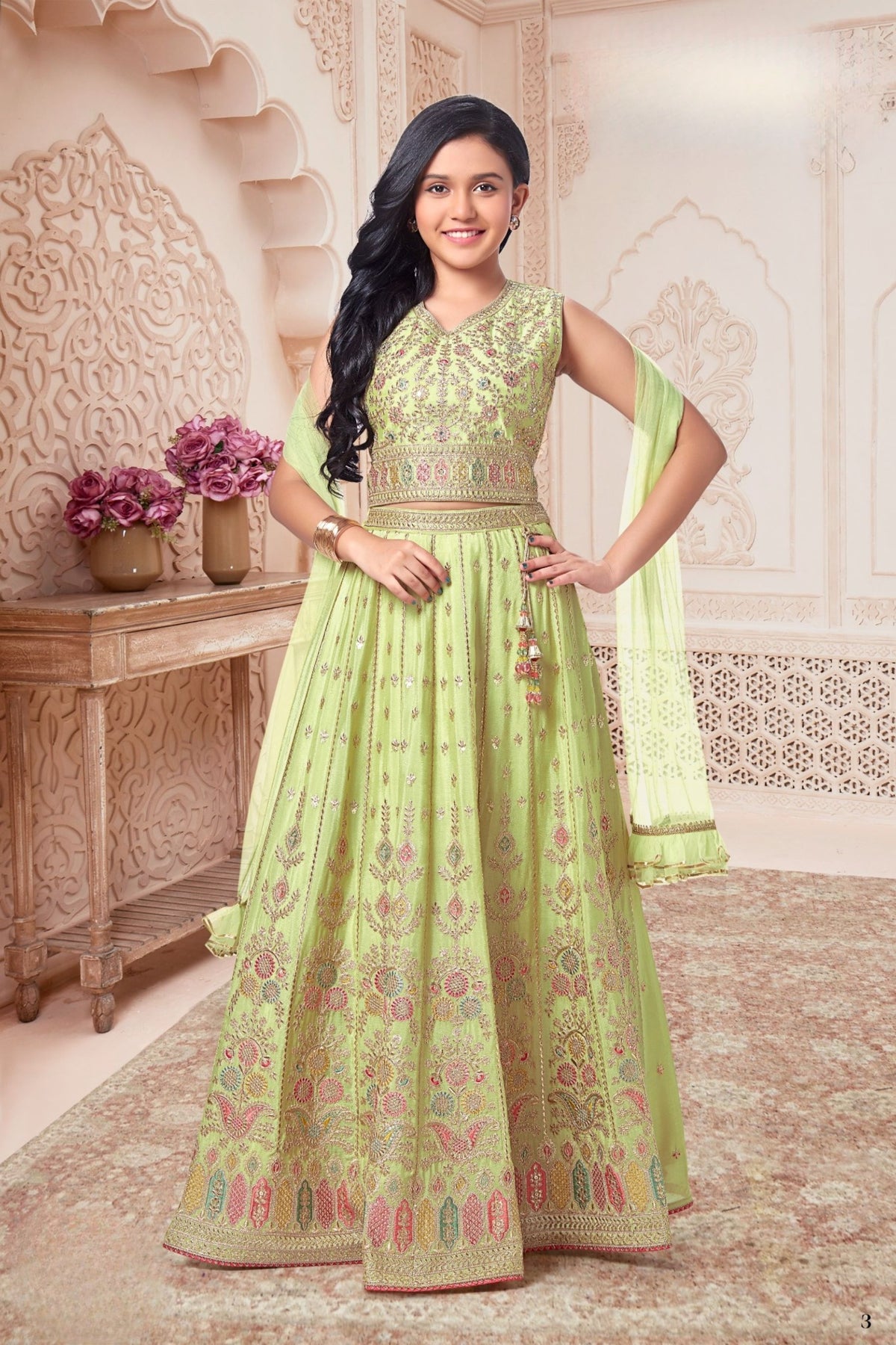 Lime Green Heritage Embroidered Anarkali Gown