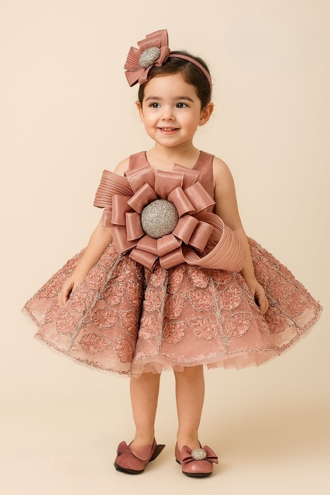 Rose Gold Couture Blossom Bow Dress