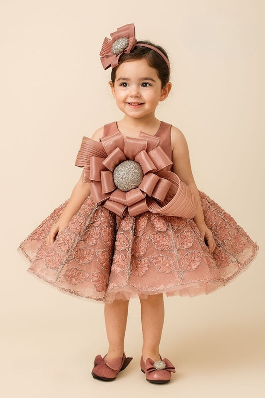 Rose Gold Couture Blossom Bow Dress