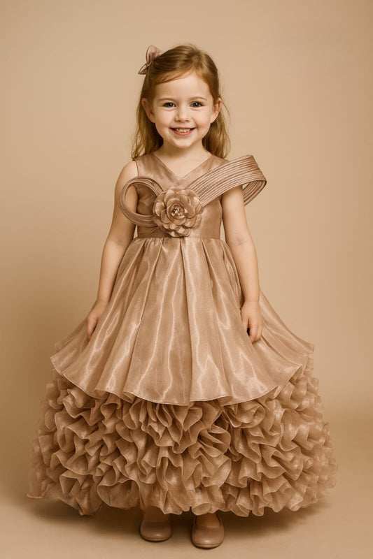 Champagne Bronze  Ruffle Bloom Long Gown