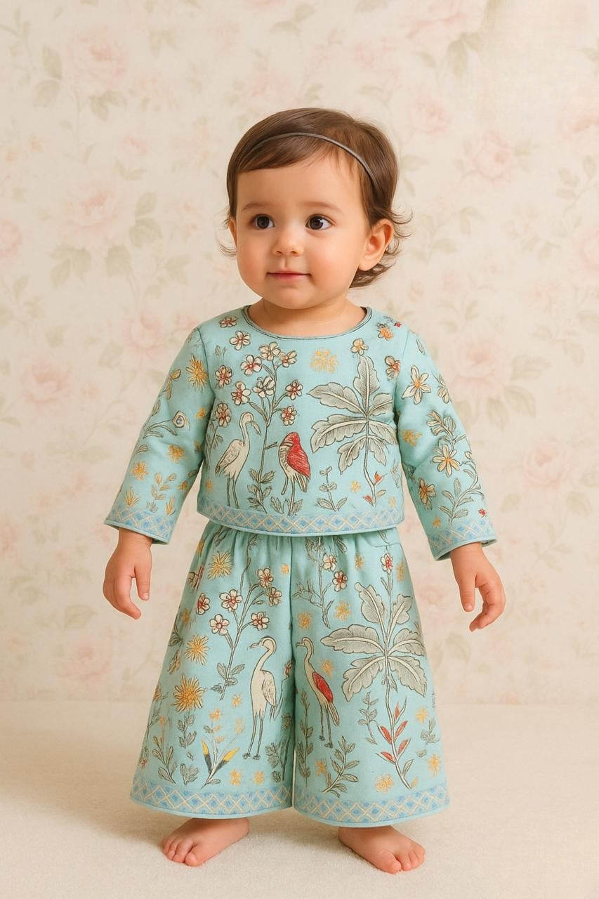 Aqua Blue Nature Print Palazzo Set