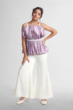Lavender Bloom Satin Top with Pearl Strap