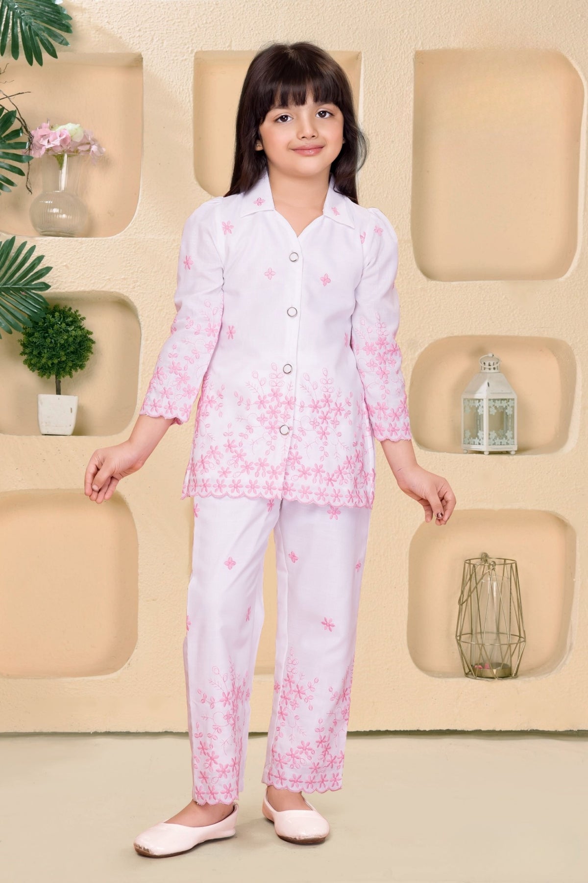 Petal Pink Embroidered Shirt & Palazzo Set