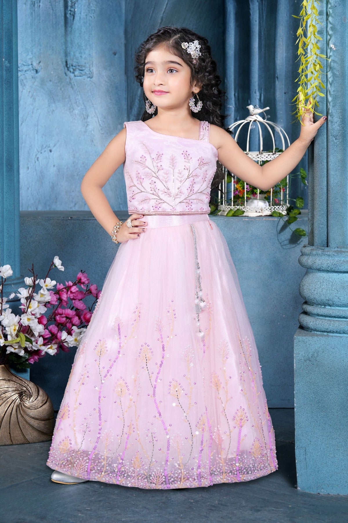 Pink Bloom Embroidered Lehenga Set