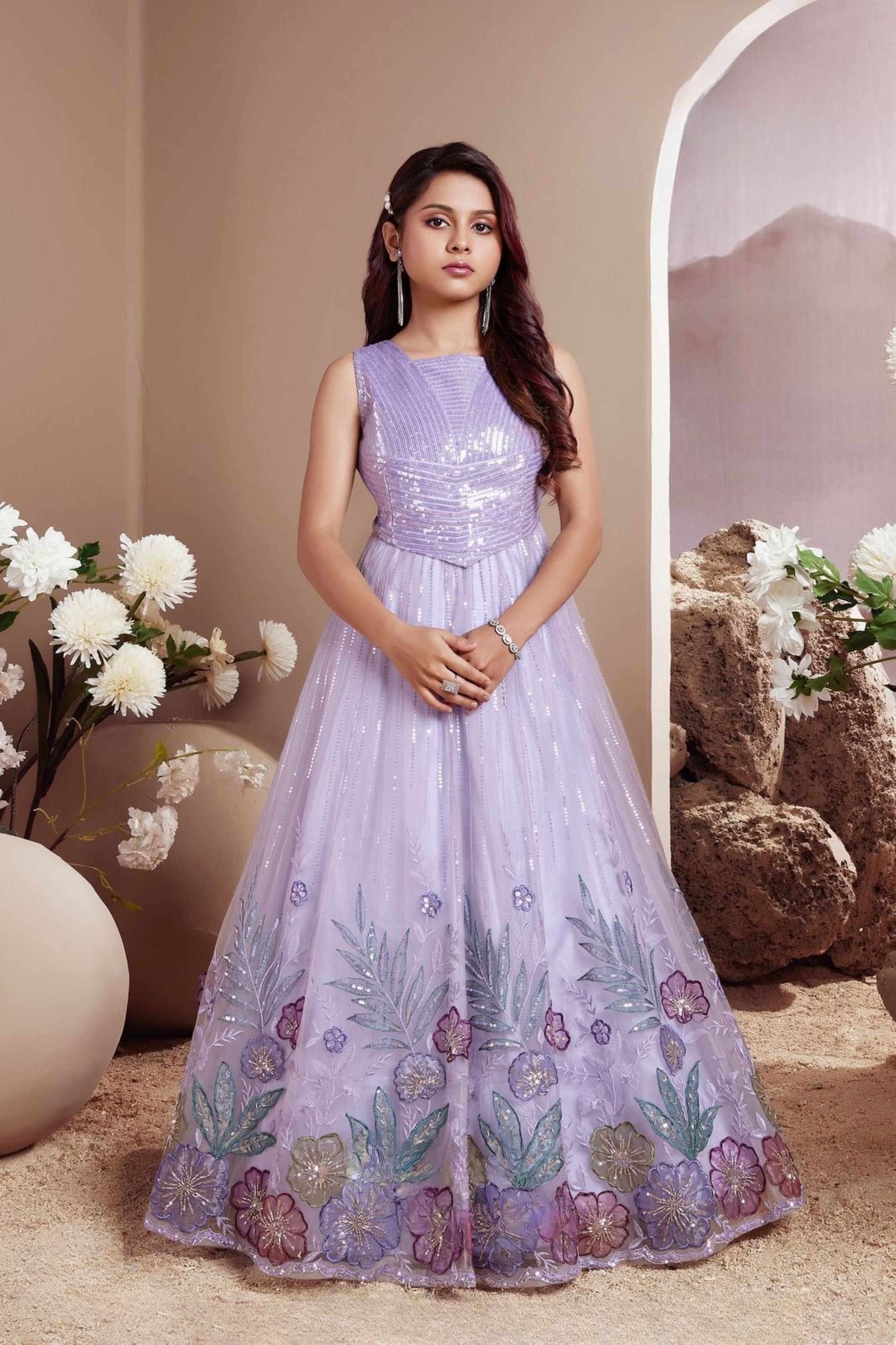 Lilac Meadow Sequin Floral Gown