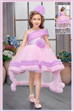 Pink Lavender One-Shoulder Ruffle Princess Short Frock