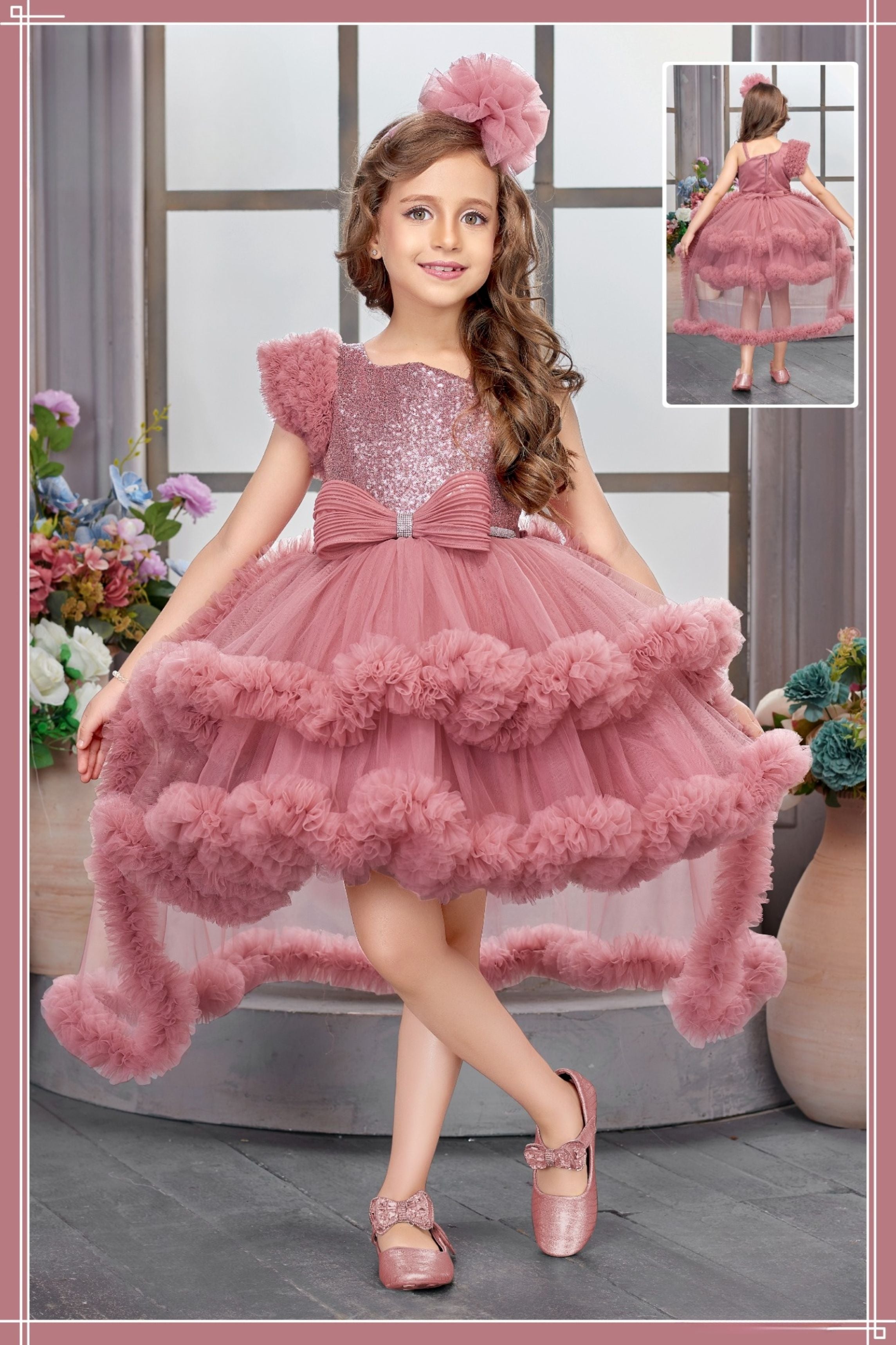 Dusty Rose Sparkle Bodice Layered Tutu Short Frock