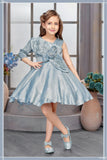 Ice Blue One-Shoulder Satin Party Short Frock