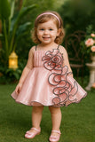 Peach Pink Swirl Designer Short Frock
