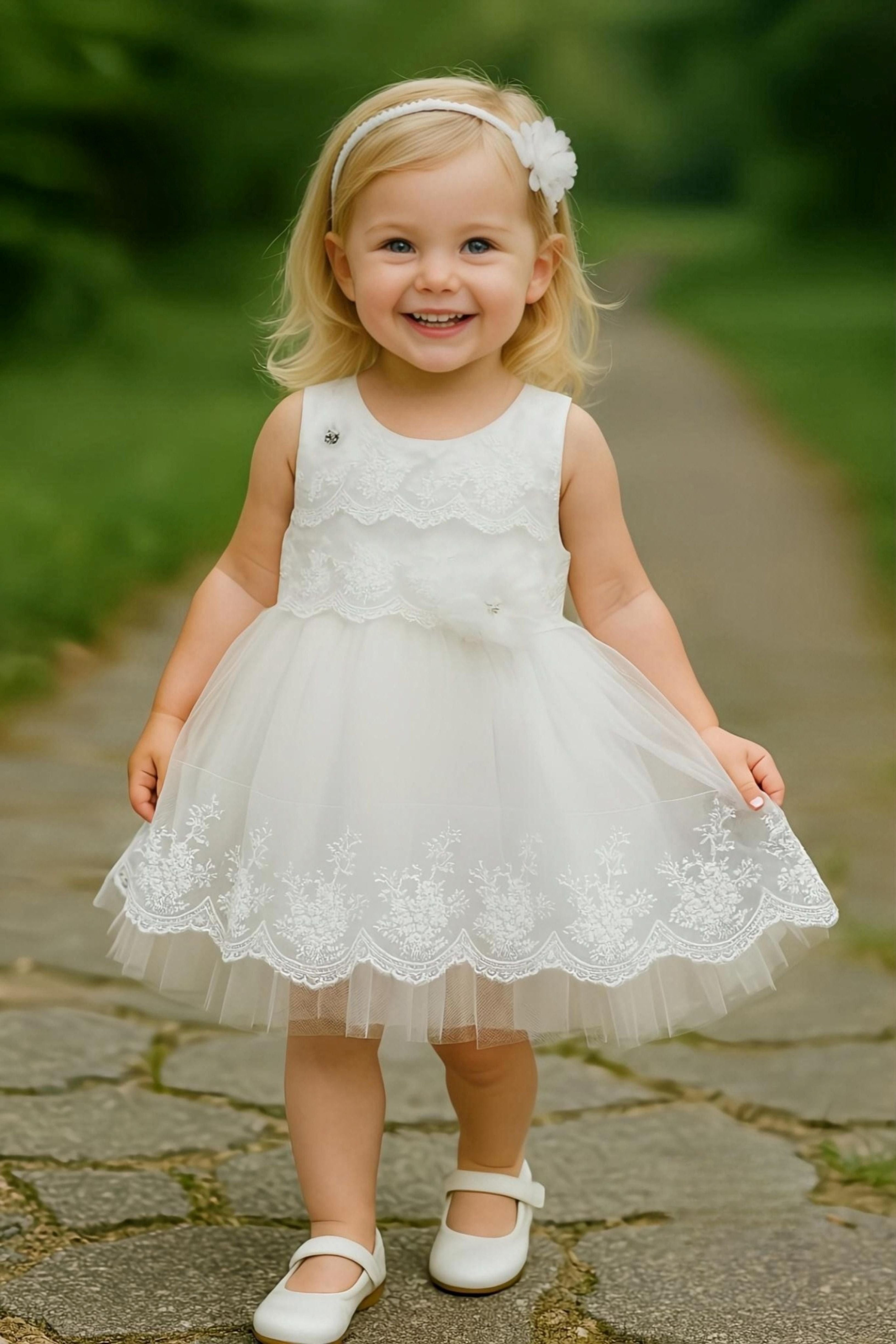 White Embroidered Baby Party Short Frock