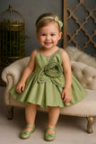 Champagne  Green Satin Pleated Party Dress
