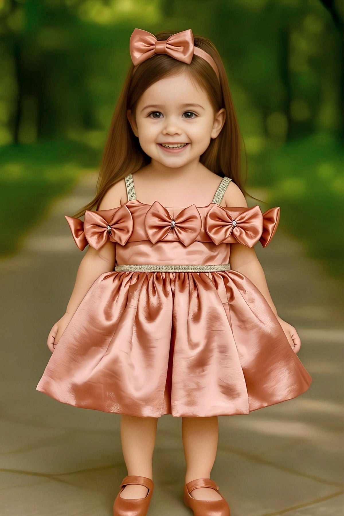 Peach Satin Bow Baby Party Dress