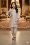 Soft Cream Floral Embroidered Kurti Pant Set