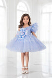 Ice Blue One-Shoulder Designer Princess Short  Frock