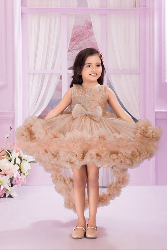 Soft Gold Premium Feathered High-Low Short Frock