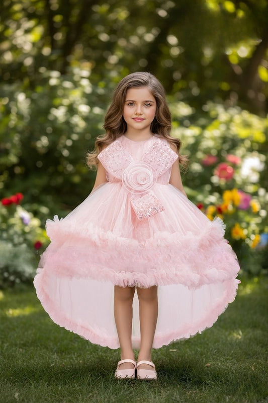 Blush Pink Couture High-Low Princess Short Frock